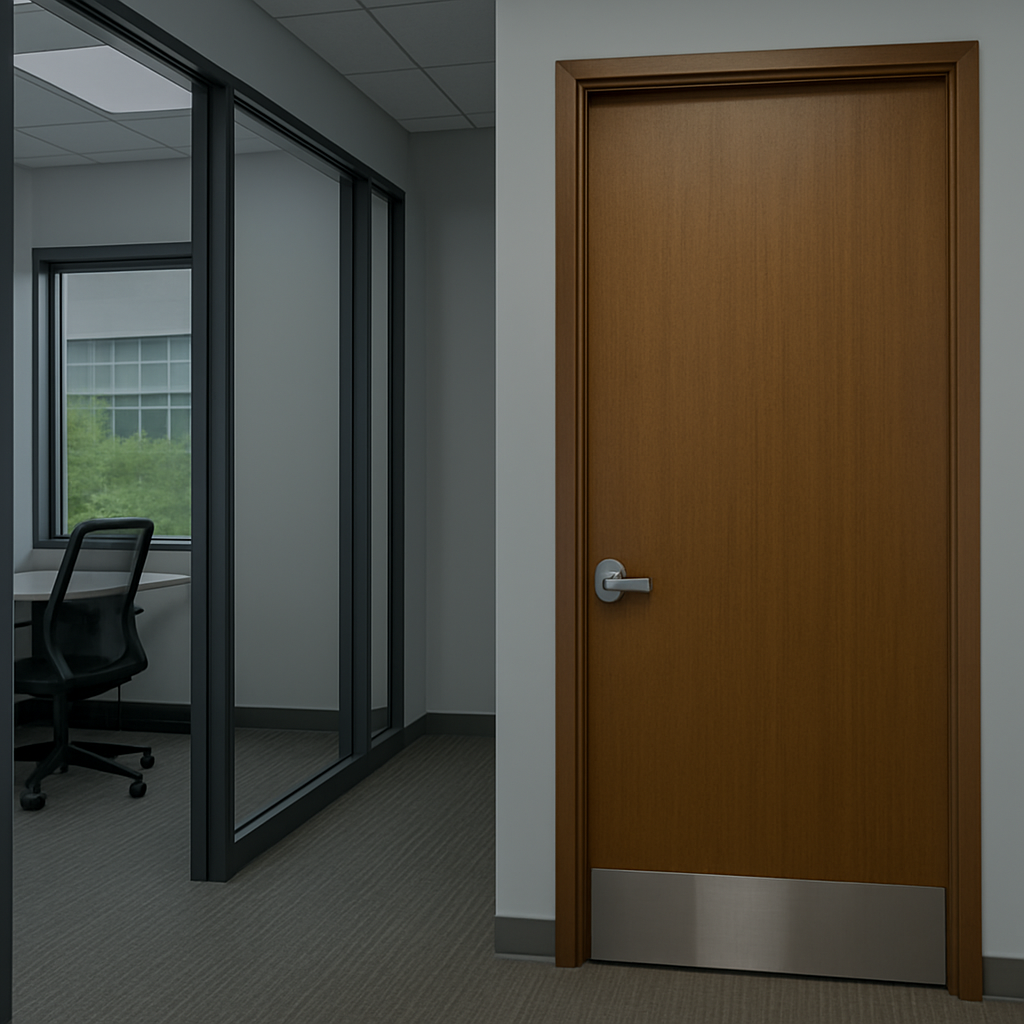 Solid core wood door installation with closer